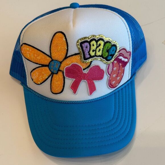 OTTO Accessories - Custom OTTO Blue and White Trucker Hat with Colorful Patches peace!!!